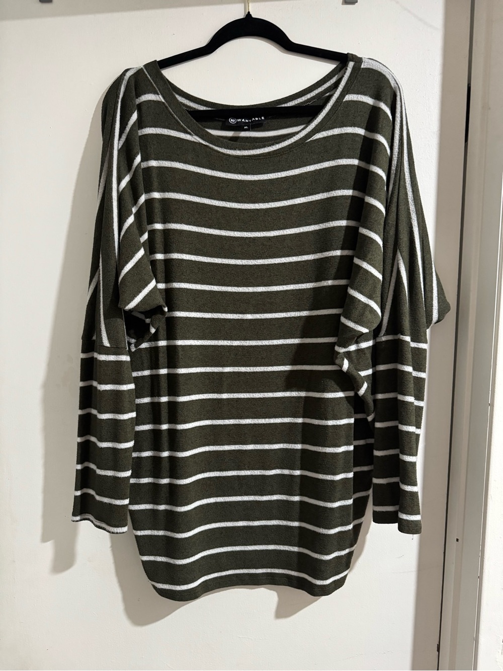Olive Green & White Striped Knit Top